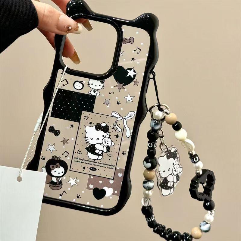 Black and White KT Cat Style iPhone 15 Pro Max Cute Cat Ear Huawei Apple 14 Pro Max Phone Case New Model