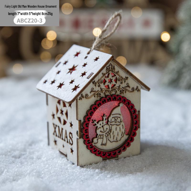Creative Christmas Tree Ornaments: LED Luminous Wooden House Decorations