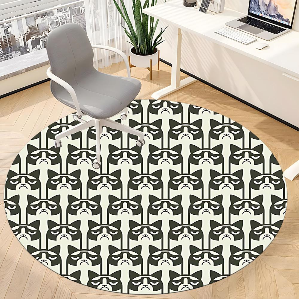 1pc Grumpy Cats Pattern Office Round Area Rug, Mat Suitable For Office, Under Office Chairs Bedroom Living Room Home Decor, Room Deco