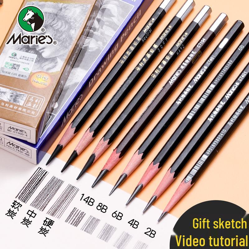 Mali Student Sketching & Drawing Pencil Set: Includes 2B, 4B, 14B soft, medium, hard, and charcoal pencils ideal for art exams.