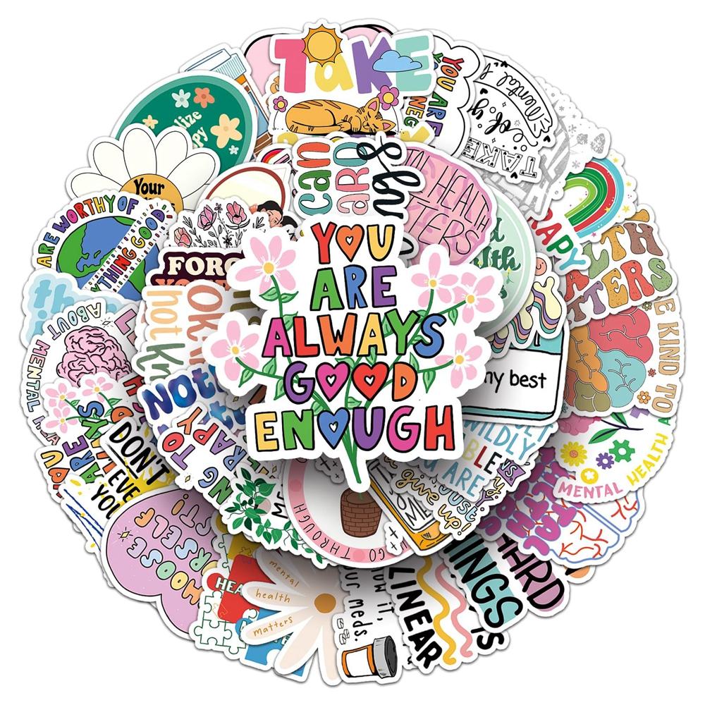 11/111PCS Mental Health Motivational Phrase Theme Stickers Cartoon Graffiti Decal DIY Phone Fridge Helmet Laptop Car Stickers