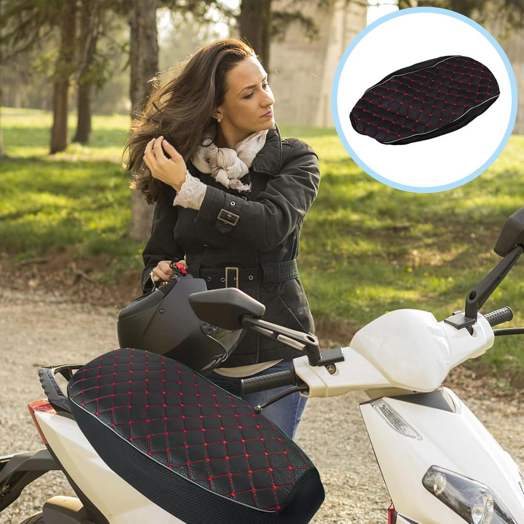 Black Universal Motorcycle Seat Cover,3D Spacer Mesh Fabric Scooter Cushion Breathable Anti-Slip Moped Seat Cover for All-Weather Protection &