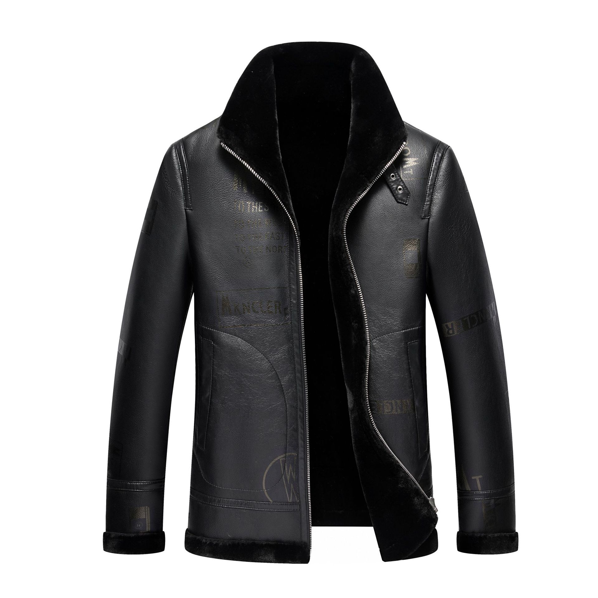 

Новое зимнее мужское кожаное пальто на меху для среднего возраста и пожилых людей с флисовой подкладкой и подкладкой, теплая мотоциклетная кожаная куртка с лацканами, пальто L чёрный