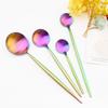 Stainless Steel Dinnerware Round Handle Multicolor Cutlery Set Knife Dessert Fork Coffee Spoon Tableware Set Kitchen Flatware