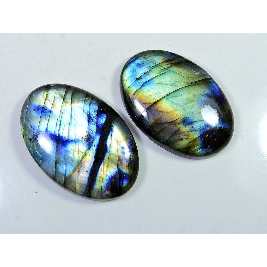 2 Pcs Natural Multi Labradorite Oval Cabochon Loose Gemstone 27X38-27X41 MM SK-1237