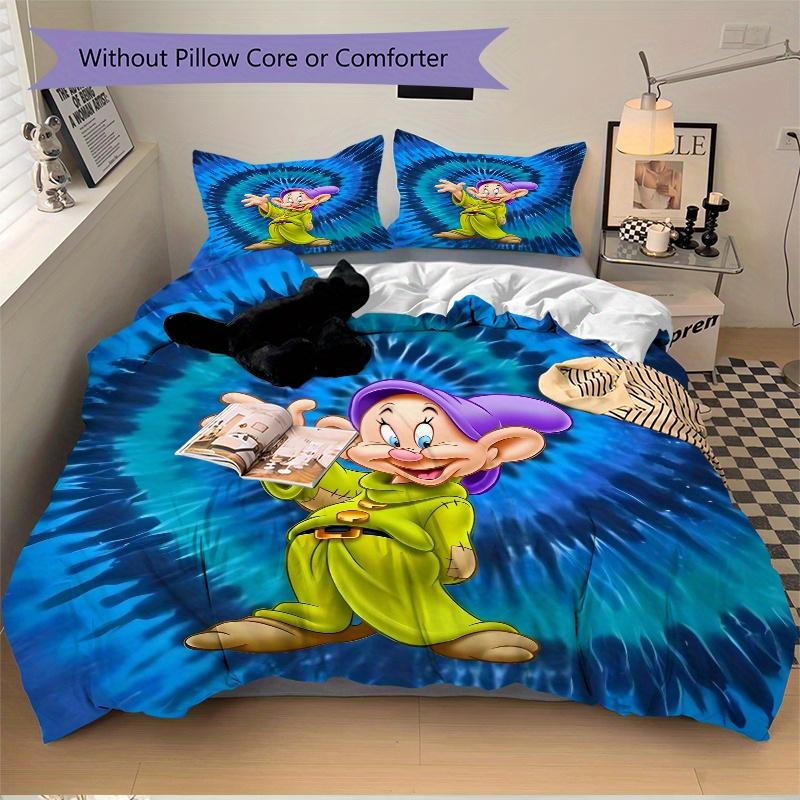 3pcs Disney Snow White Dopey Character Theme Printed Bedding Set, Soft and Comfortable Quilt Cover for Bedroom, Guest Room W034