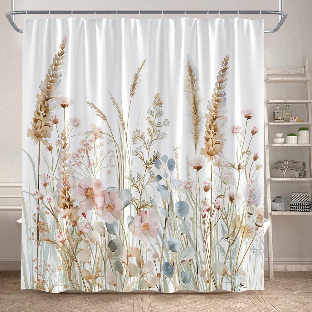 Floral Shower Curtains Watercolour Flowers Butterfly Plant Modern Minimalist Bathroom Curtain Polyester Fabric Home Decoration