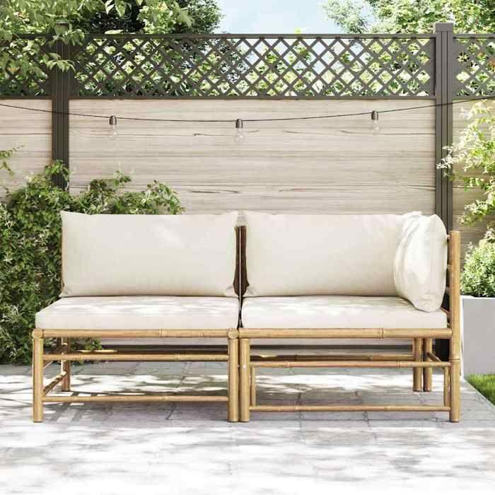 Maison Exclusive - Salon de jardin 2 pcs avec coussins blanc crème Bambou