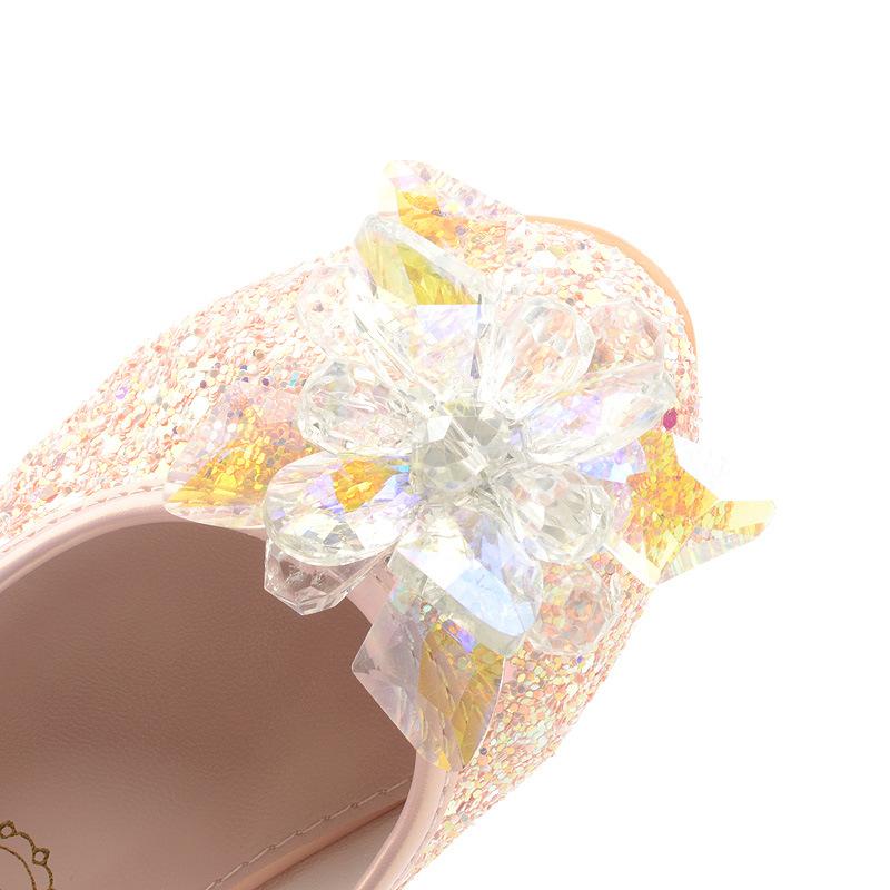Spring and Autumn Girls' Princess Shoes with Back Bow, Children's Performance Leather Shoes, Korean Version of Frozen Crystal Kids' Shoes