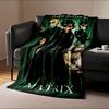 Stylized characters in dark attire with green digital symbols as backdrop. for all seasons blanket lunch break throw gift