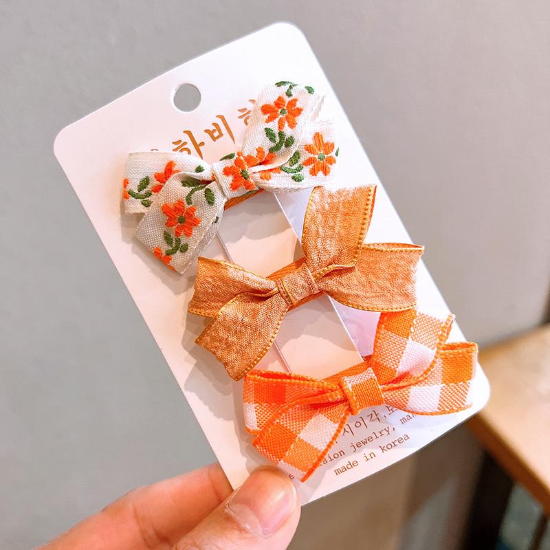 3pcs/set Ins Bow Hair Pin for Children Girl Tie Bow Floral Solid Color Hair Clips Baby Bang Side Clip Kid Girl Hair Accessories