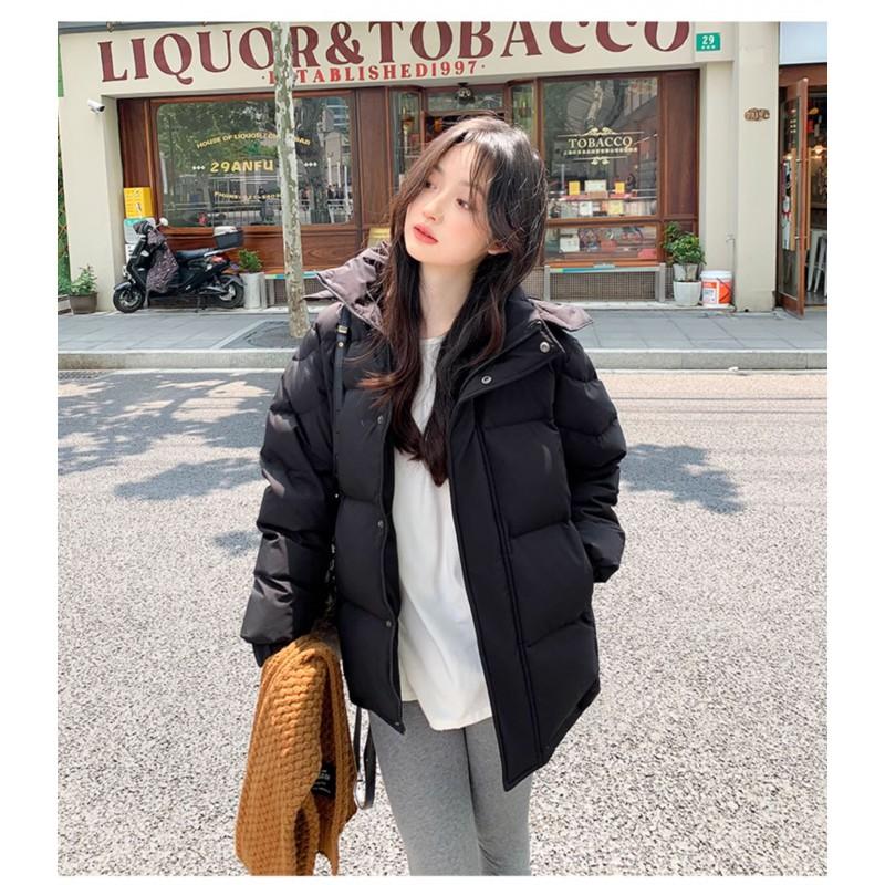 Womens Short Puffer Jacket With Hood White Duck Down Warm Loose Fit Small Stature Students Casual Winter Coat