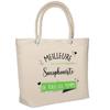 Beach Bag - PLANETEE - Insulated Saxophonist Woman - Beige Cotton - Large Capacity - Printed In France