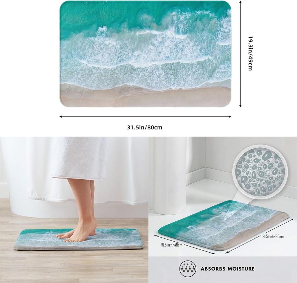 Nautical Coastal Beach Waves Entrance Doormat Home Decor Kitchen Hallway Balcony Rugs Bathroom Anti-slip Mat Foot Pad