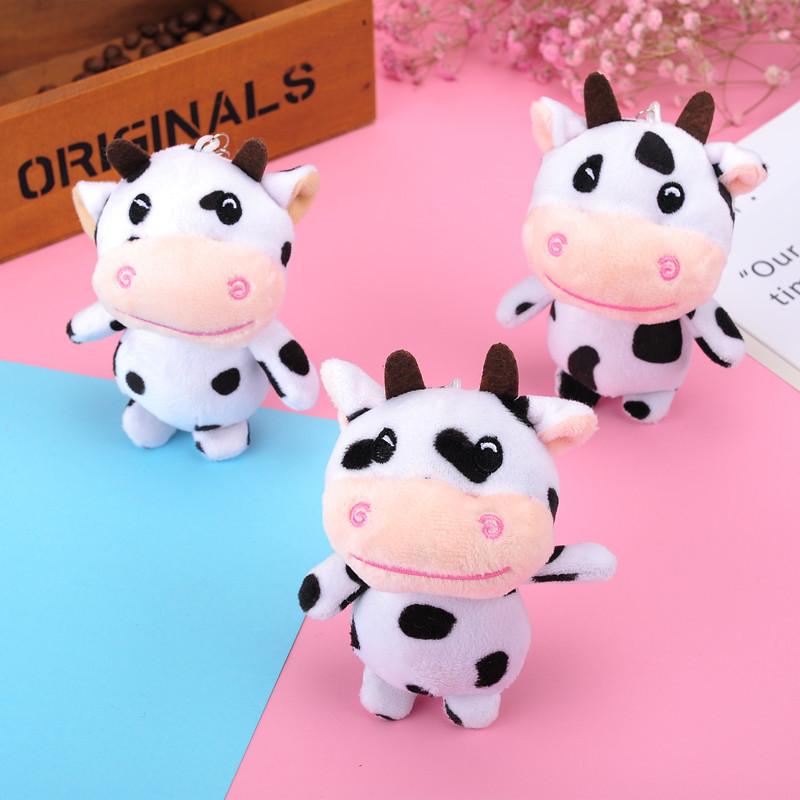 Cute Cartoon Black And White Cow Plush Keychain Soft Short Plush Toy
