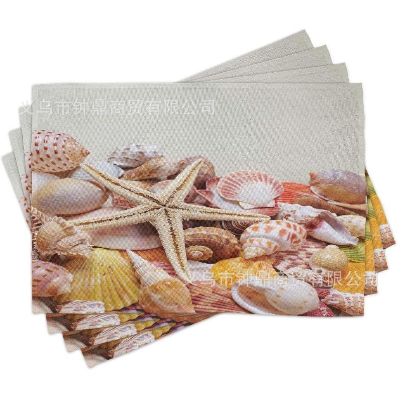Hot Summer Beach Placemats Starfish Beach Theme Ocean Shell Printing Dust-proof and Heat-insulating Summer Placemats