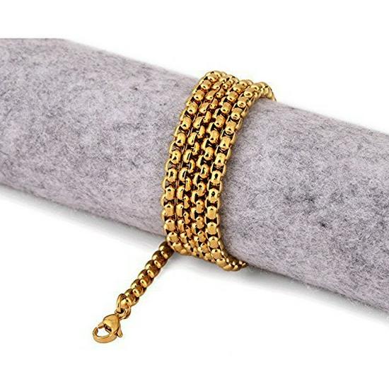 Men's Stainless Steel 3mm Square Pearl Dragon Bone Necklace, Gold and Black