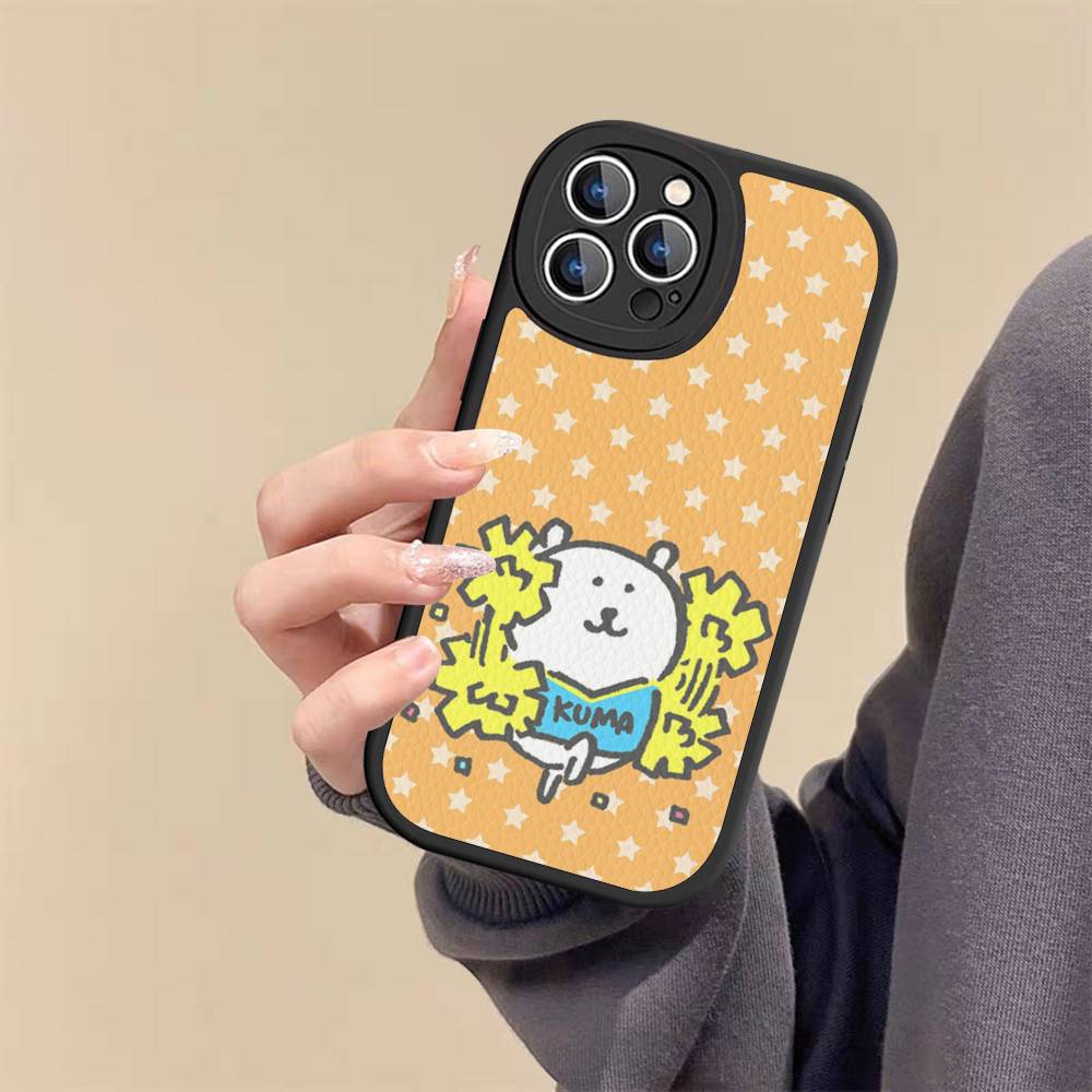 Cute Joke Bear Leather Phone Case For IPhone 16 16e 15 14 13 12 11 Pro Max Plus Mini Cover