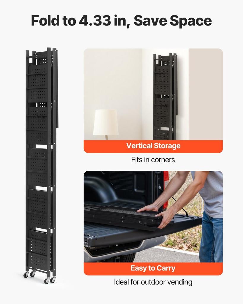 6-Tier Foldable Storage Shelf with Wheels 24 x 12 x 72-inch Metal Shelving