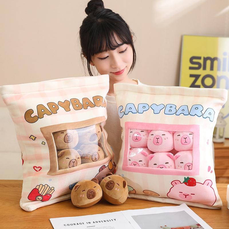 Six Balls Capybara Bag Cartoon Newt Animal Squishy Mini Size Dolls Plush Pillow Office Nap Food Snack Plushie Peluche Perfect Gift