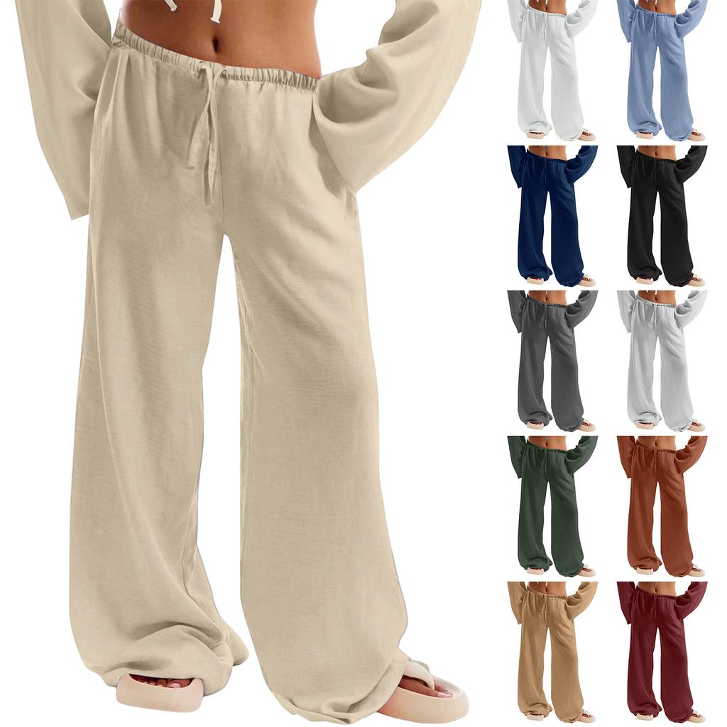 Women's Cotton And Linen Trousers Summer Loose Casual Wide Leg Pants High Waist Casual Color Trousers
