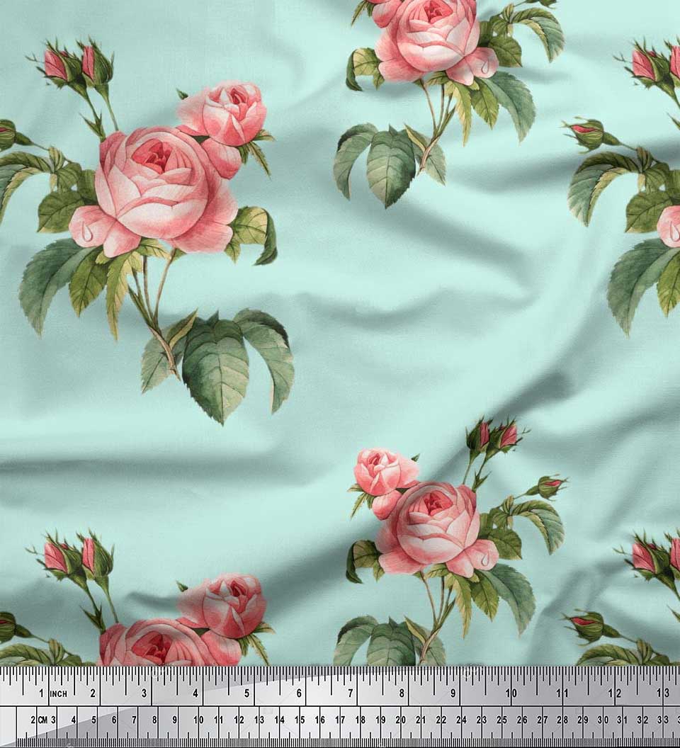 

Тканина Soimoi Beige Japan Crepe Satin Leaves & Rose Floral Print Тканина на метр 42 дюйма 42 Inch Wide - Poly Crepe зелений