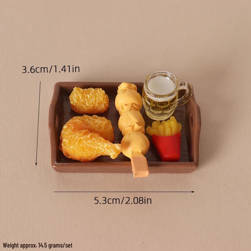 Miniature Dollhouse Food Set: Fries, Fried Chicken, Beer & BBQ Skewers - DIY Tray & Accessories.
