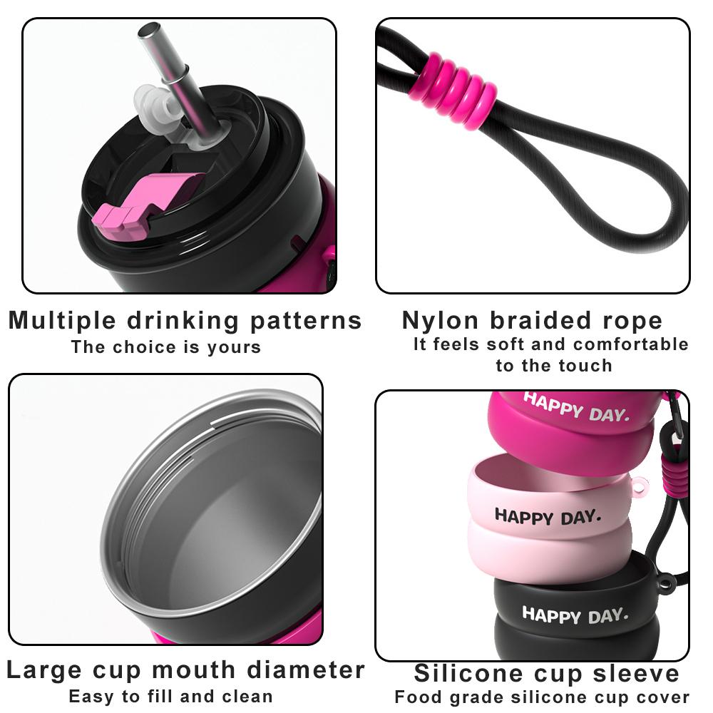 500ML Coffee Cup With Straw Stainless Steel Thermos Coffee Mug With Rope Thermo Bottle For Girls Vacuum Flasks Travel Mug Gifts