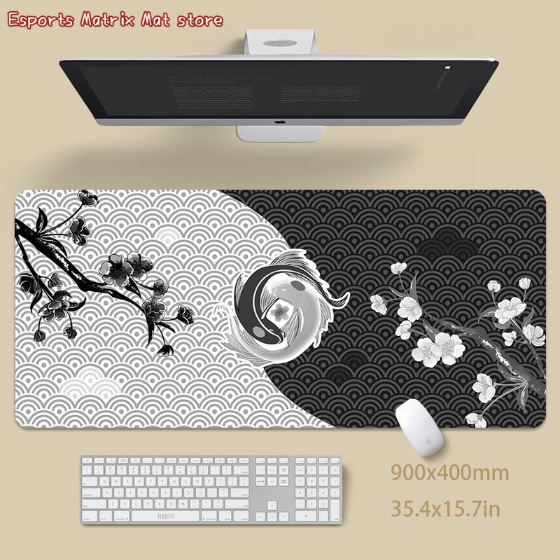 Yin Yang Koi Fish Mouse Pad - Large Extended Gaming Desk Mat with Japanese Art Design