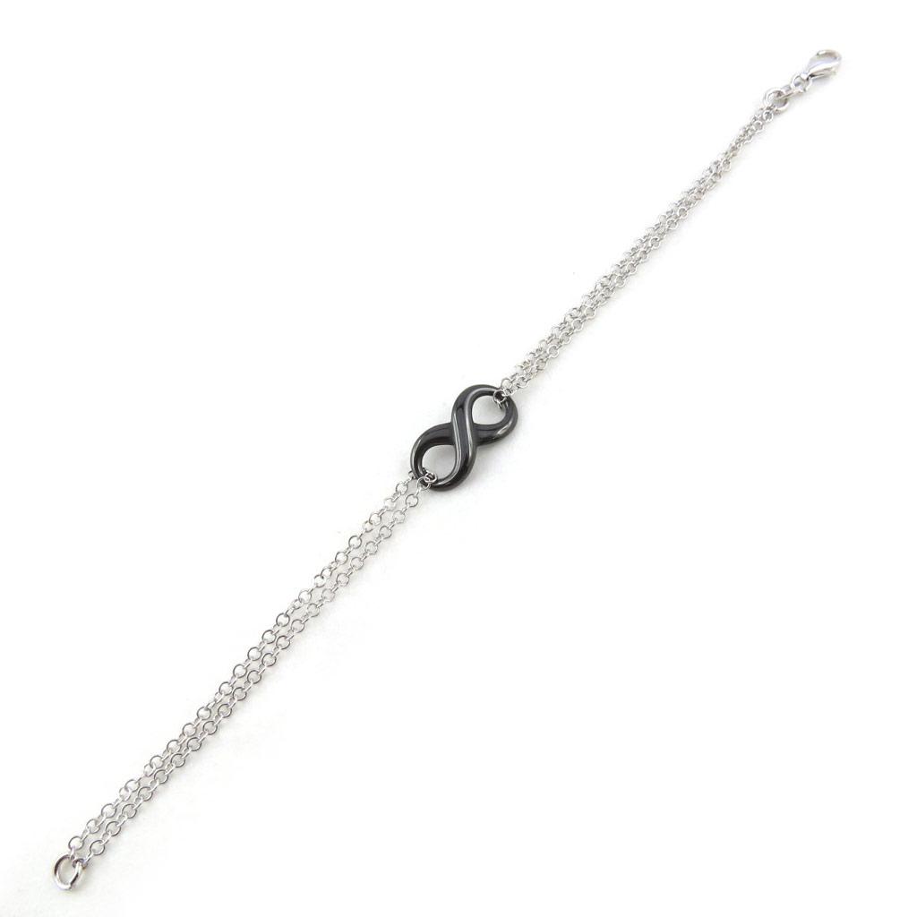 Les Trésors De Lily [N0350] - Brățară neagră „Infinity” din argint (ceramică)