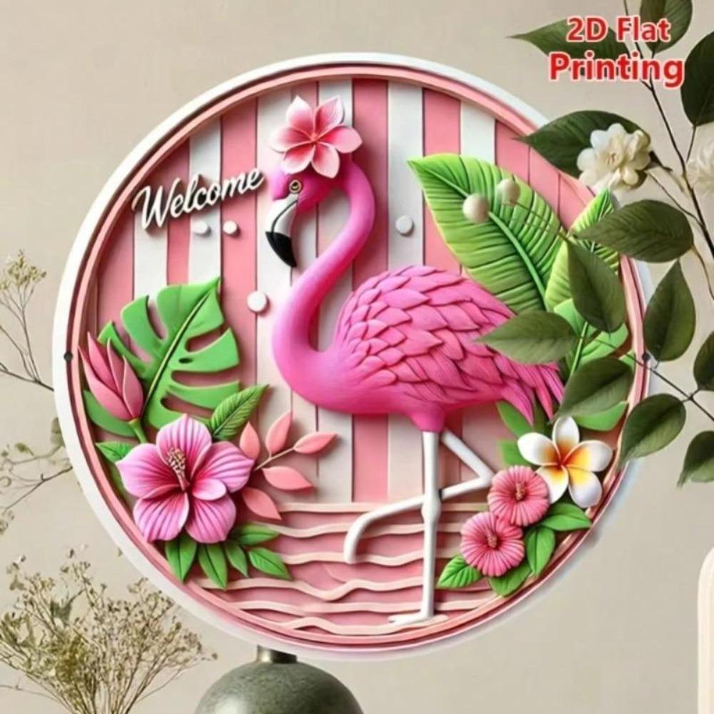 Pink Flamingo Round Metal Sign Wall Art for Women Bedroom Living Room Cafe Decor