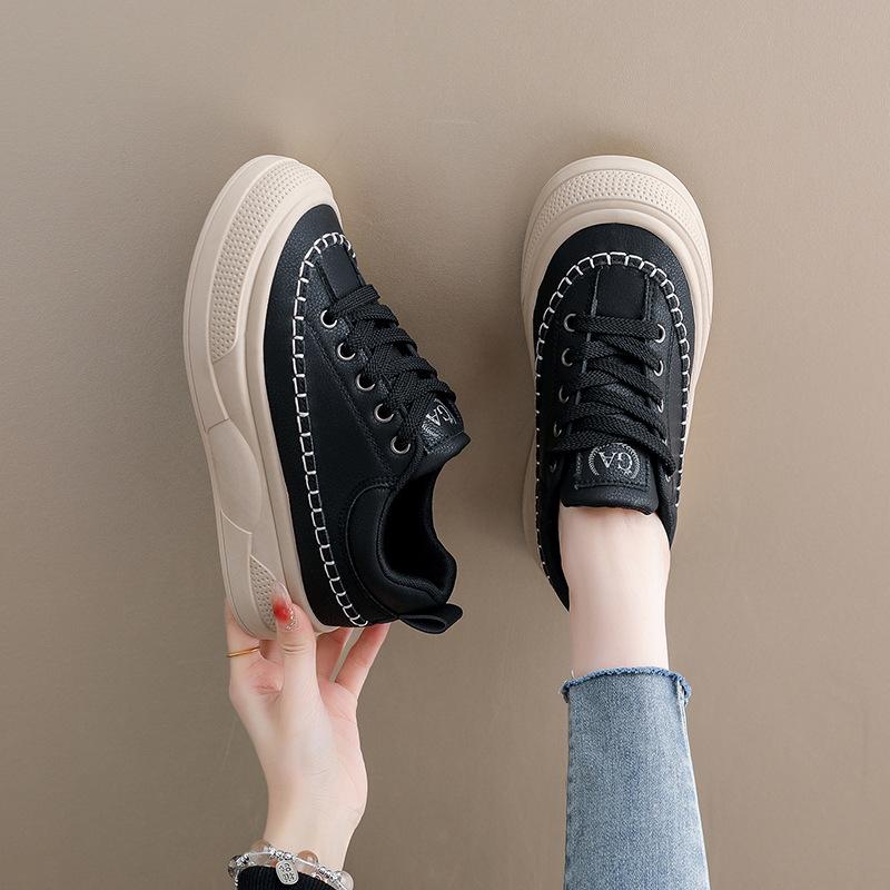 Women‘s Casual Chunky Platform Sneakers Breathable PU Leather Anti-Slip Sport Walking Shoes for Women Outdoor Comfortable Lace-up Tennis Sneakers