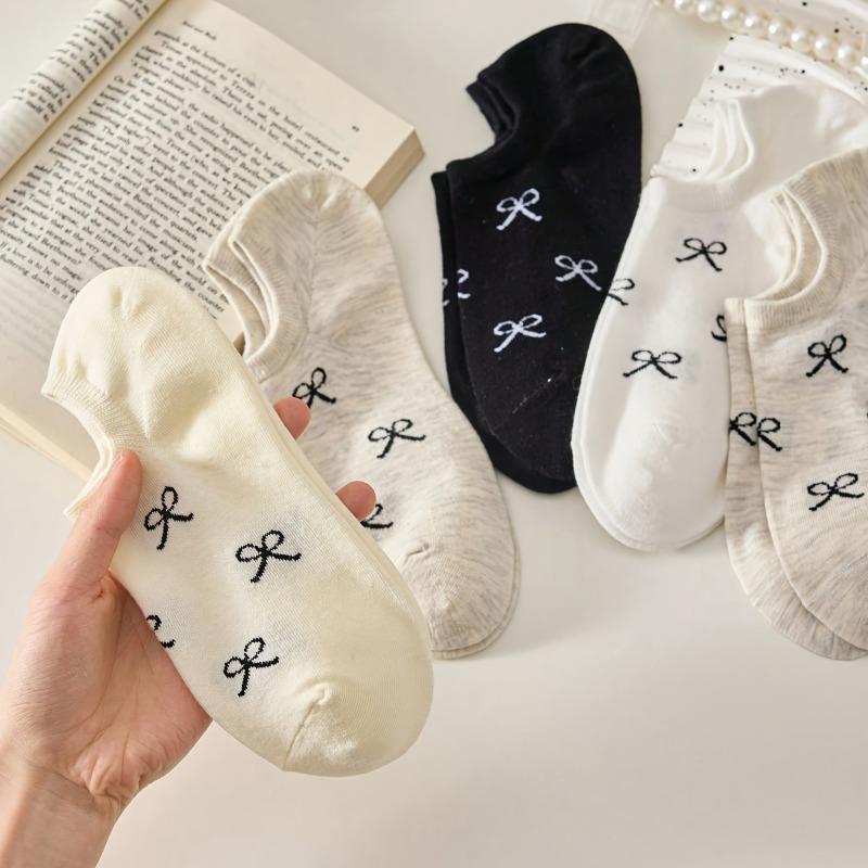 5 Pairs Women's Elegant Bow Short Socks - Breathable, Lightweight, Invisible Spring/Summer Casual Socks with Loose Cuff and Decorative Bow Design