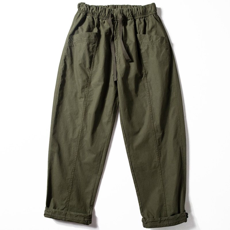 Trendy Spring and Autumn Japanese Style Washed Pure Cotton Casual Working Pants Military Green XL