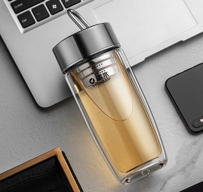 Shimizu 360ml Double-Wall Glass Mug with Titanium Lid