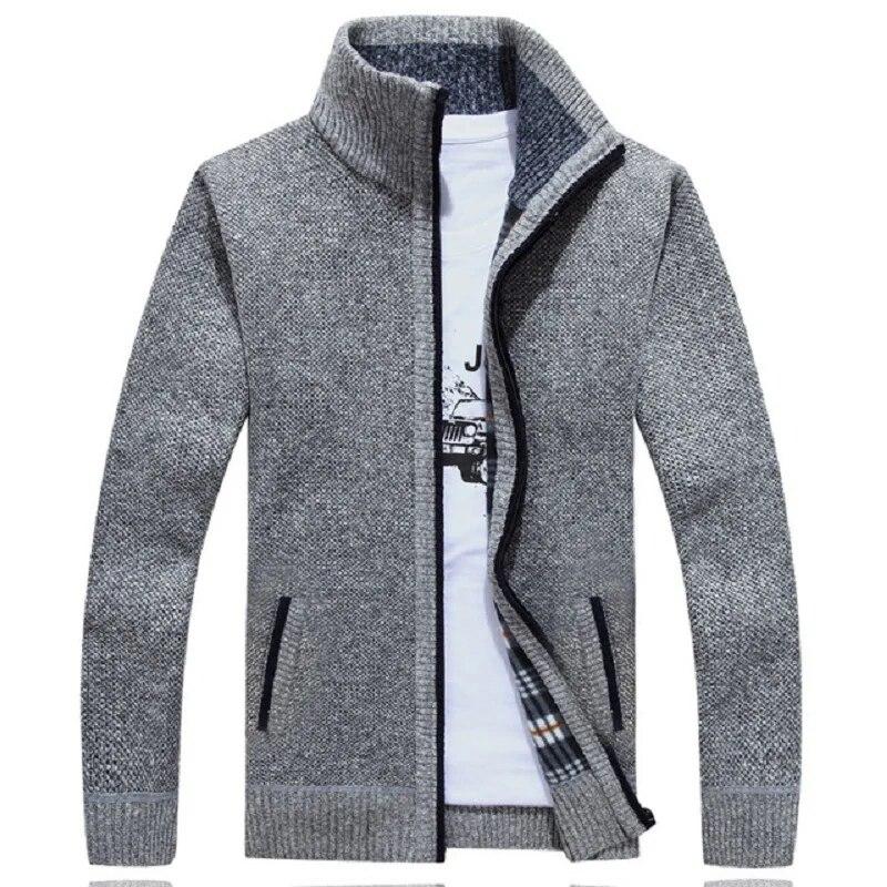 Winter Dicke Herren Strickpullover Mantel Off White Langarm Strickjacke Fleece Full Zip Männlich Kausal Plus Size Kleidung für den Herbst