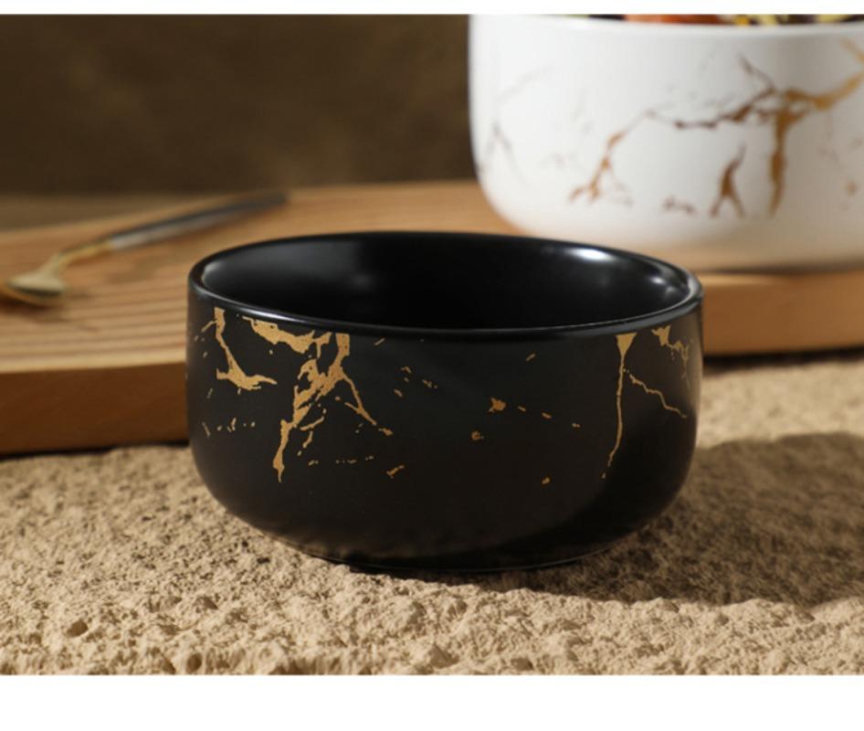 Ceramic Bowl Marble Pattern Instant Noodle  Snack BowlS Soup Bowl Household Rice  Cross-Border Gold Porcelain Gold Trim