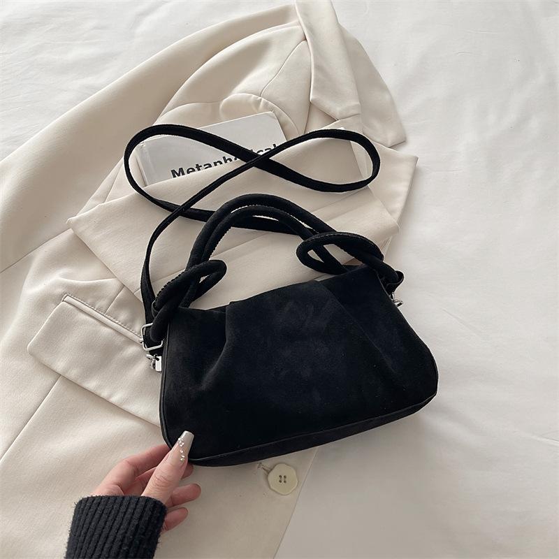 

Fashion Deerskin Fleece Frosted Folds Portable Cloud Bag Women s Simple Crossbody Fleece Leather Dumpling Bag