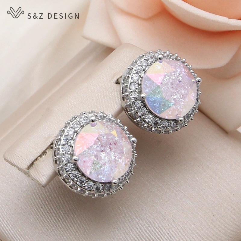 

Модные круглые серьги с кристаллами ледяной трещины для женщин, розовое золото, цвет кубического циркония, ювелирные изделия, подарок