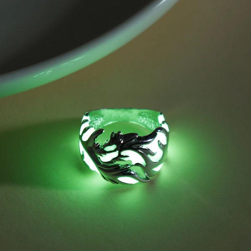 Vintage Luminous Dragon Rings Gothic Adjustable Men Rings Unique Boys Jewellery Anillos