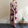 DIMANAF 2025 Women Plus Size Long Dress Loose Printing Vintage Casual Floral Oversize Long