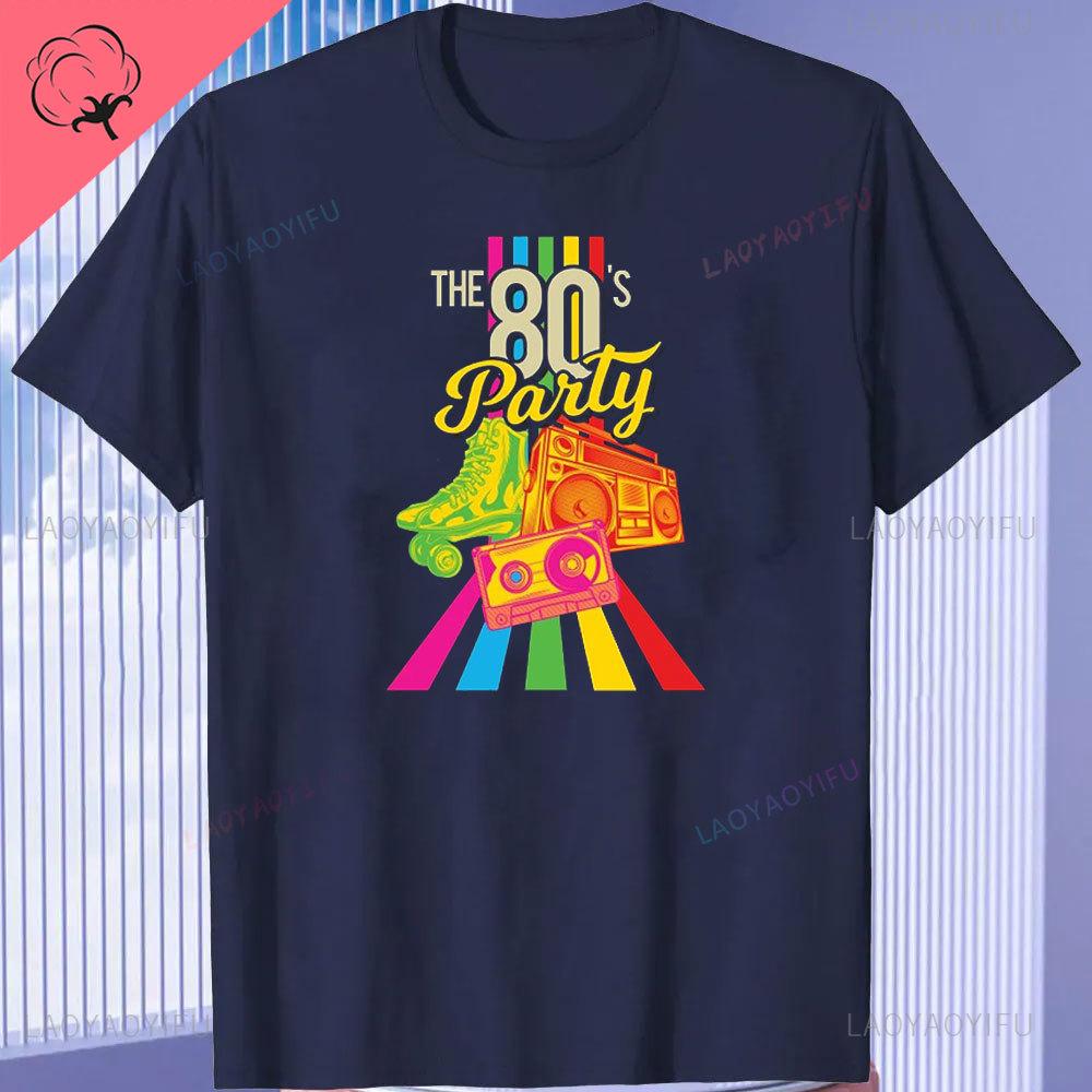 Funny 80s Retro Cotton Tee Clothing Vintage T Shirt Camisetas 1980s Party Gift Turntable Cassette Retro Style Oneck TShirt