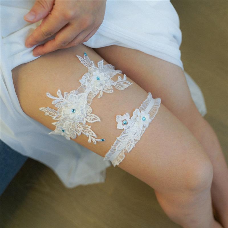 2 Stücke Hochzeit Strumpfband Strass Stickerei Floral Sexy Strumpfbänder Frauen/Weiblich/Braut Oberschenkel Ring Braut Spitze Bein Ring Schleife