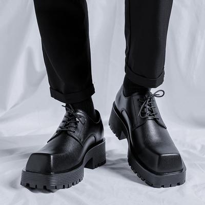 Scarpe da uomo in pelle con punta quadrata e suola spessa Stile stilista Moda Gioventù Outdoor Trendy Festa Scarpe da adulto belle Taglia Plus -46