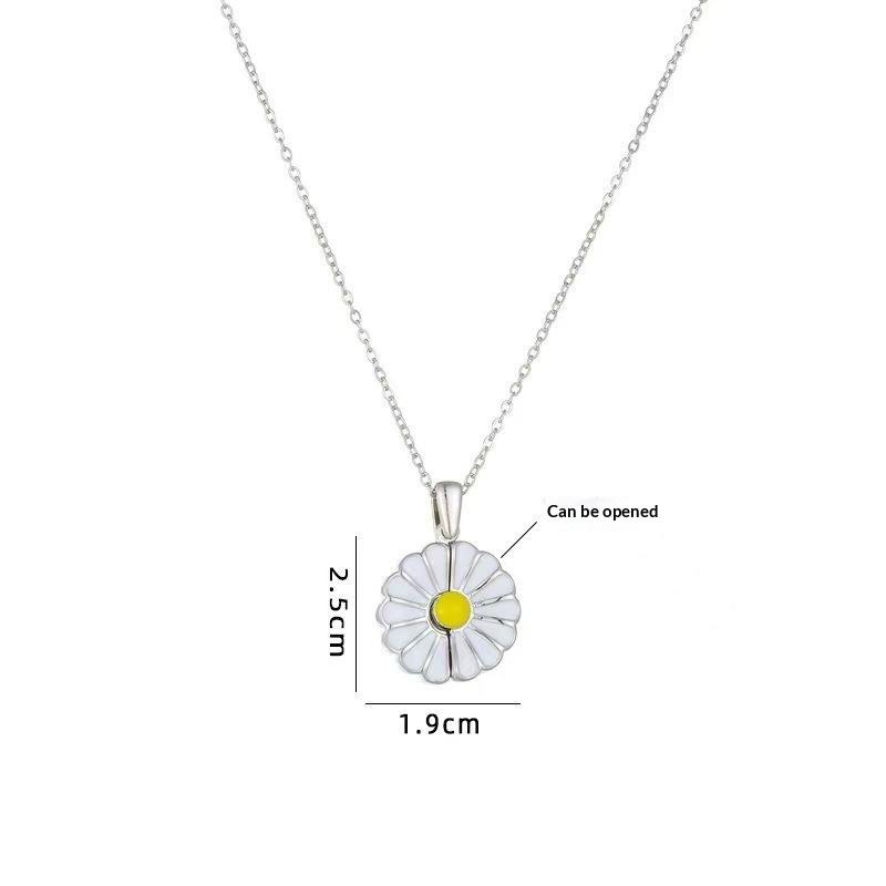 Titanium Steel Glaze Enamel Chrysanthemum Sunflower Pendant Can Be Opened Chain Handmade Sunflower Necklace Adjustable