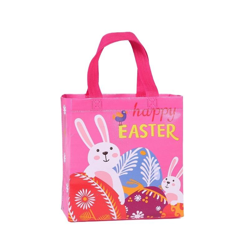 Non Woven Easter Tote Bag Large Dustproof Moistureproof Bunny Egg Print Gift Bag Foldable Shopping Bag Party Gift Storage Bag