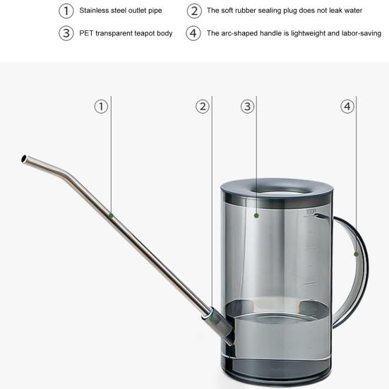 Vattenkanna med lång pip 1L Vattenkanna med bred öppning Transparent vattenkanna med dusmunstycke för hemträdgårdsskötsel Kontor Inomhusväxter