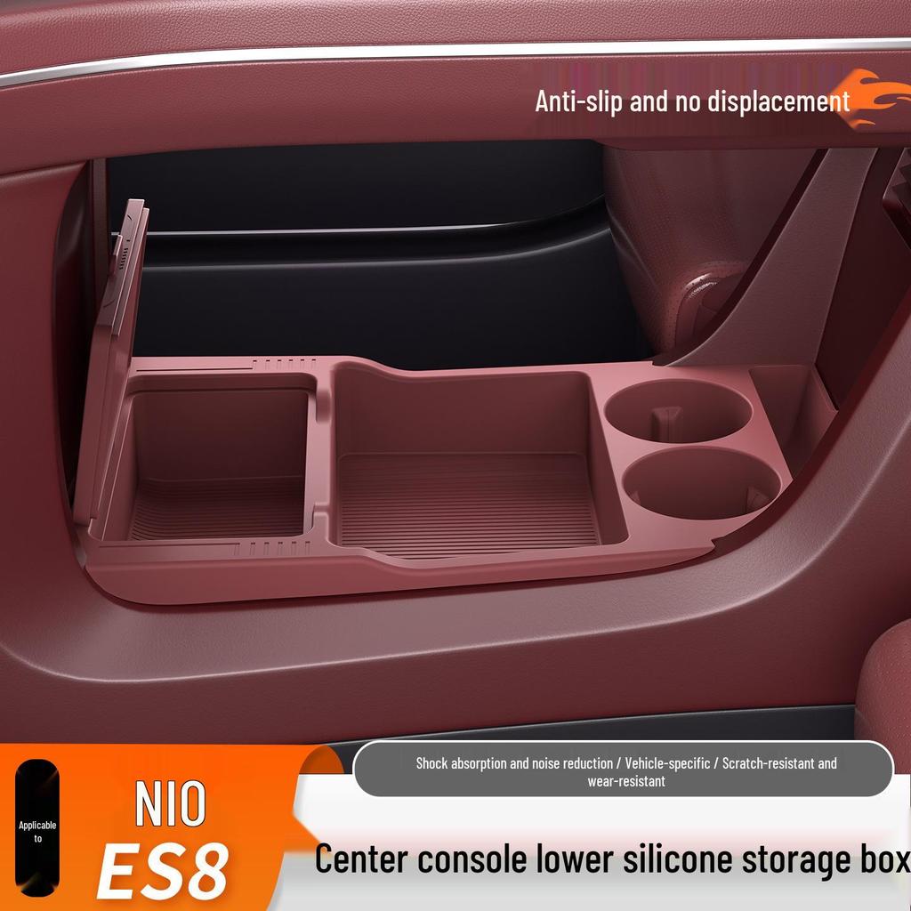 Compatible with 26 Nio ES8 Models - Silicone Center Console Lower Storage Organizer for Car Interior Modification.