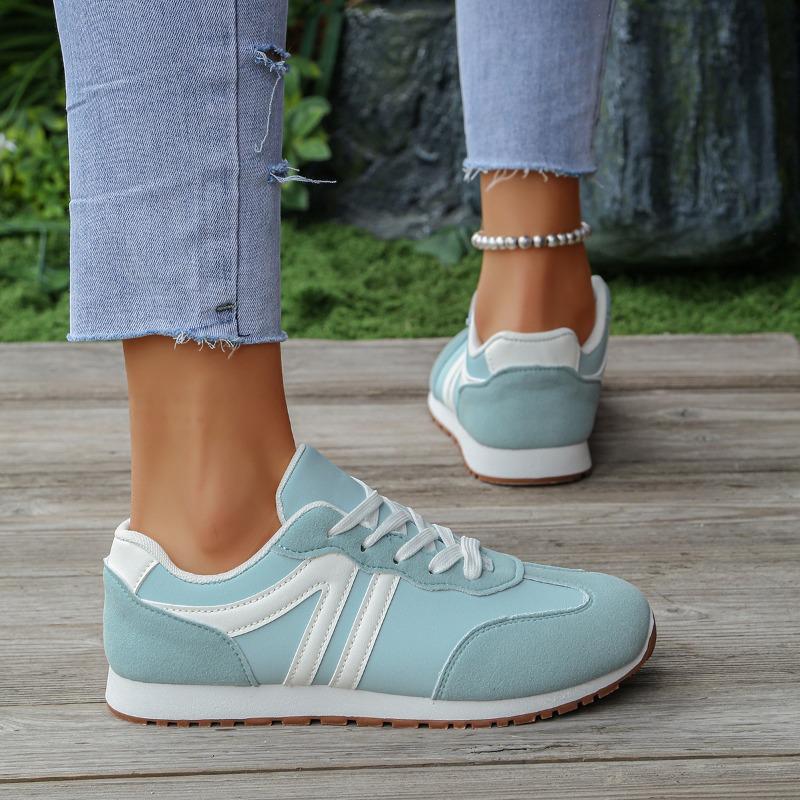 Women's Spring-Autumn Flat Lace-Up Color-Blocked Casual Sports Shoes, Training Style Versatile Footwear, Available In Large Sizes.