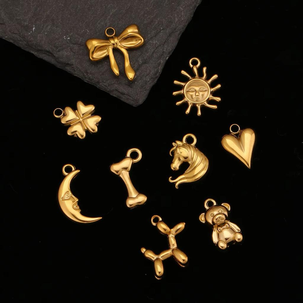 3Pcs Cute Small Bear/Luckly Clover/Heart/Sun Flower Charms PVD Plated Gold Pendants DIY Necklace Bracelet Earring Jewelry Making